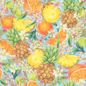 Vintage tropical froit on blue
