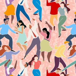 Dancing and celebrating people on pink background - medium Scale
