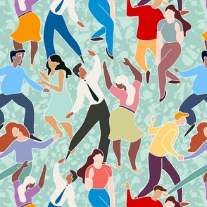 Dancing and celebrating people on mint background - medium scale