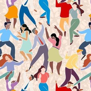 Dancing and celebrating people on neutral background - medium scale