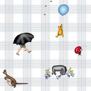 Hundred Acre Wood Characters on White and Grey Tartan Background