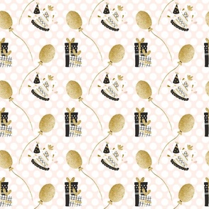 Gold Glitter Balloon Birthday Party Pattern, Small Scale