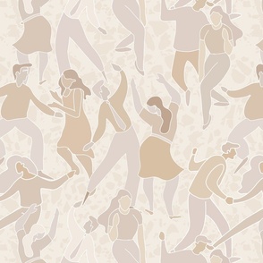 Dancing and celebrating people on neutral beige background - medium scale