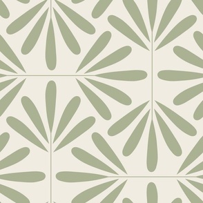 Geofloral | Creamy White, Light Sage Green | Geometric Art Deco Floral