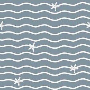 Medium Scale // Waves and Starfish on Indigo Blue