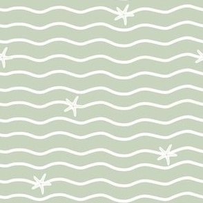 Medium Scale // Waves and Starfish on Bright Celadon Green 
