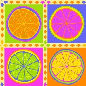 Juicy Fruit Pop Art Quilt - Design 15017385 - Orange Yellow Lime Blue