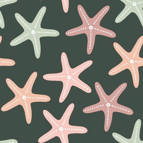 Large Scale // Scattered Pastel Starfish on Emerald Green