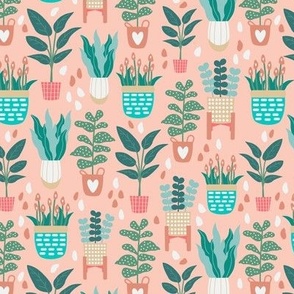 House Plant Pattern Pink Background