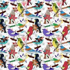 Maximalistic pattern of colorful birds