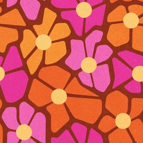 70s floral orange and pink on coppertone