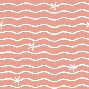 Large Scale // Waves and Starfish on Coral Pink
