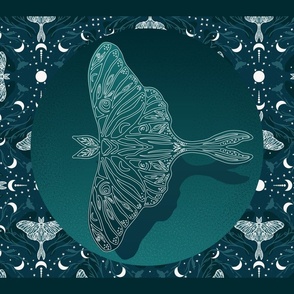 Moon Moth with pattern tea towel or wallhanging