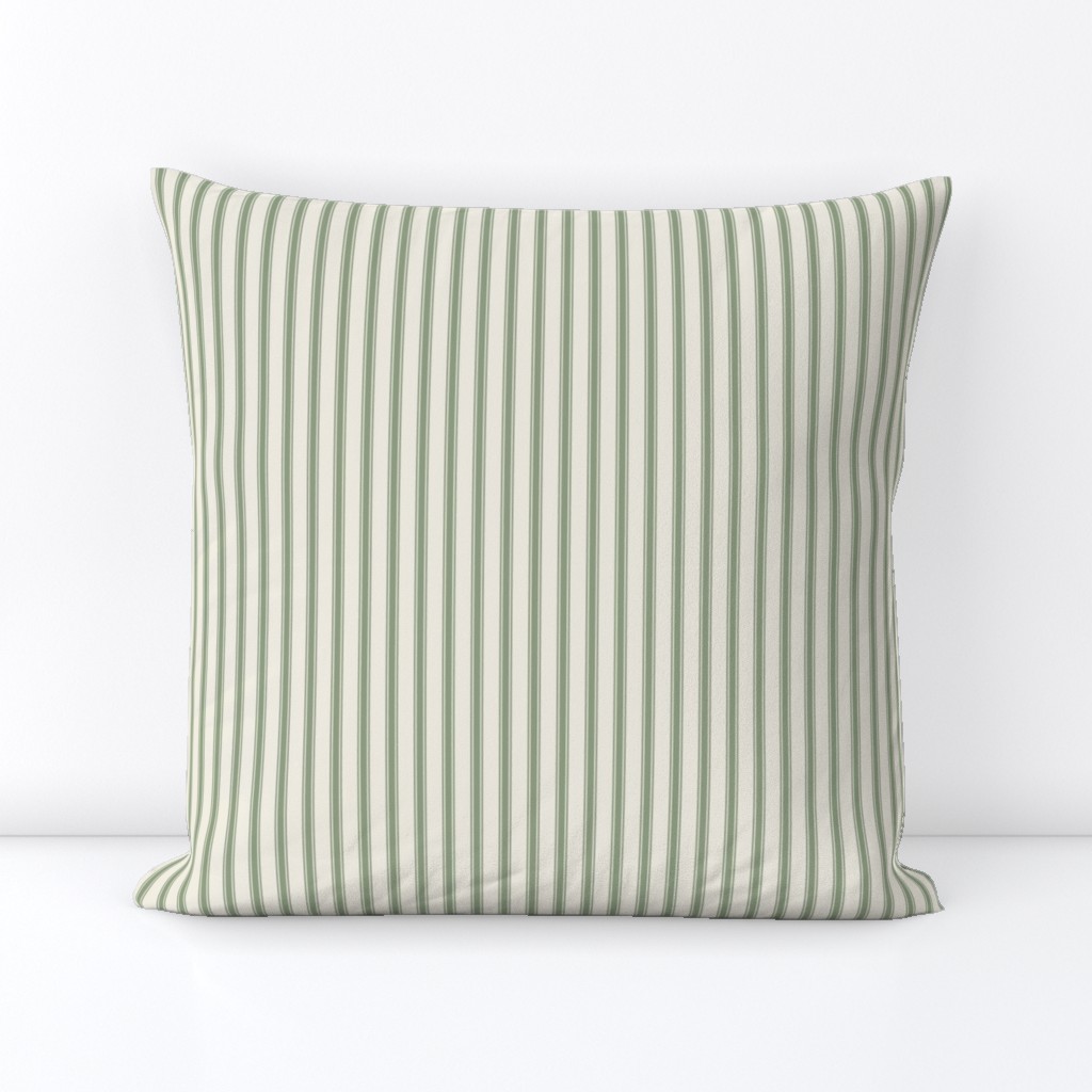 Ticking Stripe light: Dark Sage & Off White Pillow Ticking