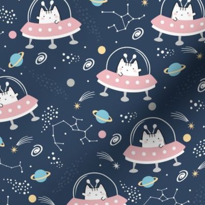 Cute Cat in Space Pattern, Small Scale
