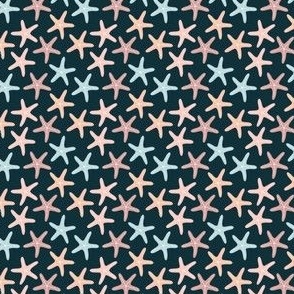 Micro Mini Scale // Scattered Pastel Starfish on Navy Blue