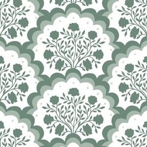 rose | small scale florals in scalloped arches in dark green grey