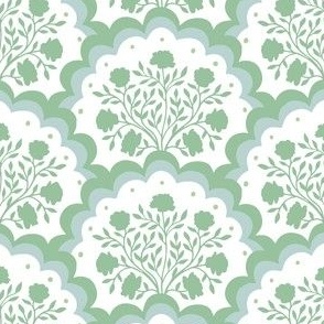 rose | small scale florals in scalloped arches in green on white 2