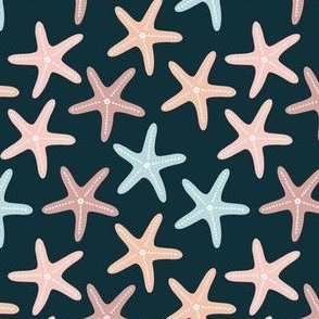 Small Scale // Scattered Pastel Starfish on Navy Blue
