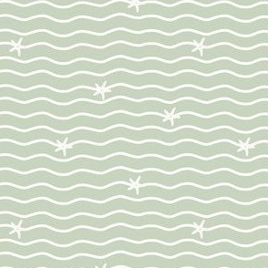 Small Scale // Waves and Starfish on Bright Celadon Green