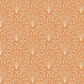 472 - Medium small scale muted apricot and cream fancy lacy hand drawn organic geometric clamshells, for wedding table runners, linen and napkins, elegant wallpaper, bedlinen and sophisticated feminine pillows, curtains and duvet covers.s as well as child