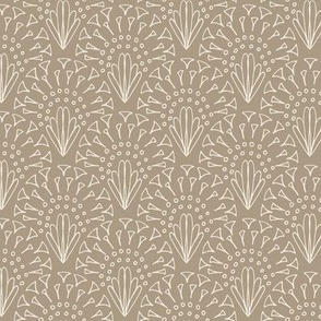 472 - Medium small scale neutral taupe and cream lacy hand drawn organic geometric clamshells, for wedding table runners, linen and napkins, elegant wallpaper, bedlinen and sophisticated feminine pillows, curtains and duvet covers. as well as children and
