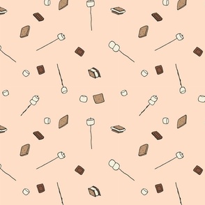 S'mores - SMALL SCALE - Marshmallows, Chocolate Bars, Graham Crackers, Roasting Sticks on Light Peach Background - Available in multiple colors and scales!