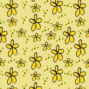 Yellow Daisies on soft yellow background, larger repeat
