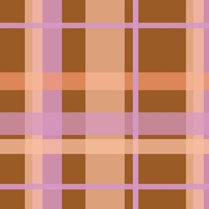 Plaid tartan check opaque layers lilac purple, coral, peach, rust brown