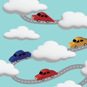 3D cars on sky road among the clouds pattern for kids