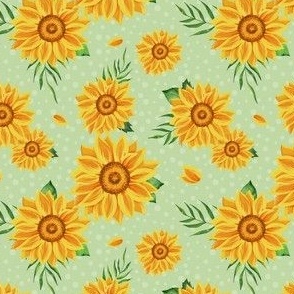 Sunflowers on light green background - small scale