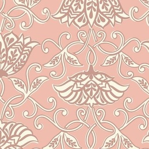 (M) Spice Serenade Boho Pinks / Terracotta  and Cream on Blush Pink / Two-directional Floral / see more in Boho Pinks collection