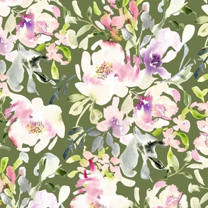 Loose Watercolor Florals - Ayla Harley Collection | Hunter green