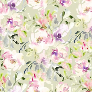 Loose Watercolor Florals - Ayla Harley Collection | Sage green
