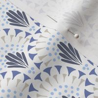 473 - Medium small scale cool blue taupe and cream lacy art deco inspired hand drawn organic geometric clamshells, for wedding table runners, linen and napkins, elegant wallpaper, bedlinen and sophisticated feminine pillows, curtains and duvet covers.