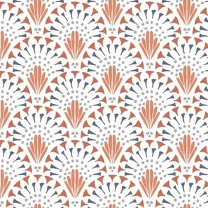 473 $ - Medium small scale cool  grey blue  and burnt orange lacy art deco inspired hand drawn organic geometric clamshells, for wedding table runners, linen and napkins, elegant wallpaper, bedlinen and sophisticated feminine pillows, curtains and duvet 