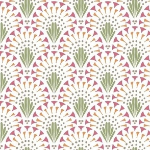 473 -Medium small scale sage green, mauve pink and golden mustard lacy art deco inspired hand drawn organic geometric clamshells, for wedding table runners, linen and napkins, elegant wallpaper, bedlinen and sophisticated feminine pillows, curtains and du