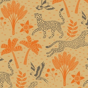 cheetahs and parrots in the jungle | carrot and honey | large