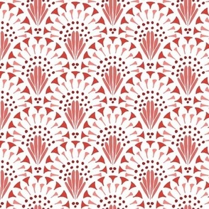 473 -Medium small scale lovely romantic monochromatic pink red lacy art deco inspired hand drawn organic geometric clamshells, for wedding table runners, linen and napkins, elegant wallpaper, bedlinen and sophisticated feminine pillows, curtains and duvet