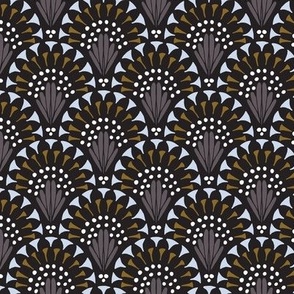 473 -Medium small scale deep dark forest greens and slate greys lacy art deco inspired hand drawn organic geometric clamshells, for wedding table runners, linen and napkins, elegant wallpaper, bedlinen and sophisticated feminine pillows, curtains and duve