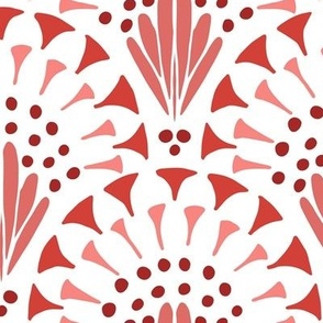 473 -Large scale monochromatic romantic red pink lacy art deco inspired hand drawn organic geometric clamshells, for wedding table runners, linen and napkins, elegant wallpaper, bedlinen and sophisticated feminine pillows, curtains and duvet covers.