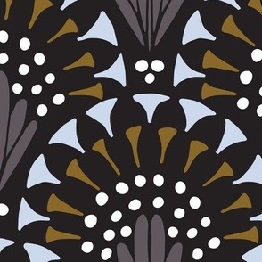 473 -Large scale camo green khaki, darkest grey and ice blue art deco inspired hand drawn organic geometric clamshells, for wedding table runners, linen and napkins, elegant wallpaper, bedlinen and sophisticated feminine pillows, curtains and duvet covers