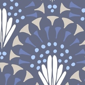 473 $  - Large scale cool blue taupe and cream lacy art deco inspired hand drawn organic geometric clamshells, for wedding table runners, linen and napkins, elegant wallpaper, bedlinen and sophisticated feminine pillows, curtains and duvet covers.