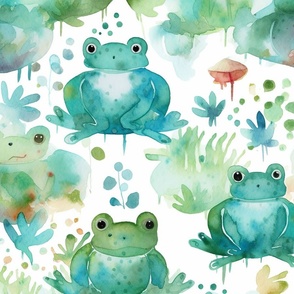Watchful Frogs, Happy Watercolor