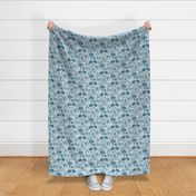 cheetahs and parrots in the jungle | monochromatic blue | medium