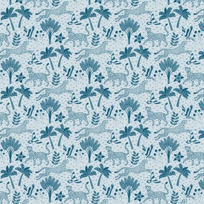 cheetahs and parrots in the jungle | monochromatic blue | small