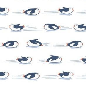 SMALL - Sliding Blue penguins on white