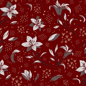 Midnight Red Lily Flowers Pattern 