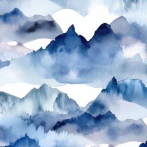 Blue Misty Mountains Watercolor Pattern – Foggy Mountains in Watercolor