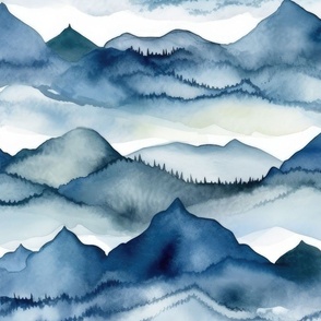 Blue Watercolor Abstract Mountain Landscape Pattern